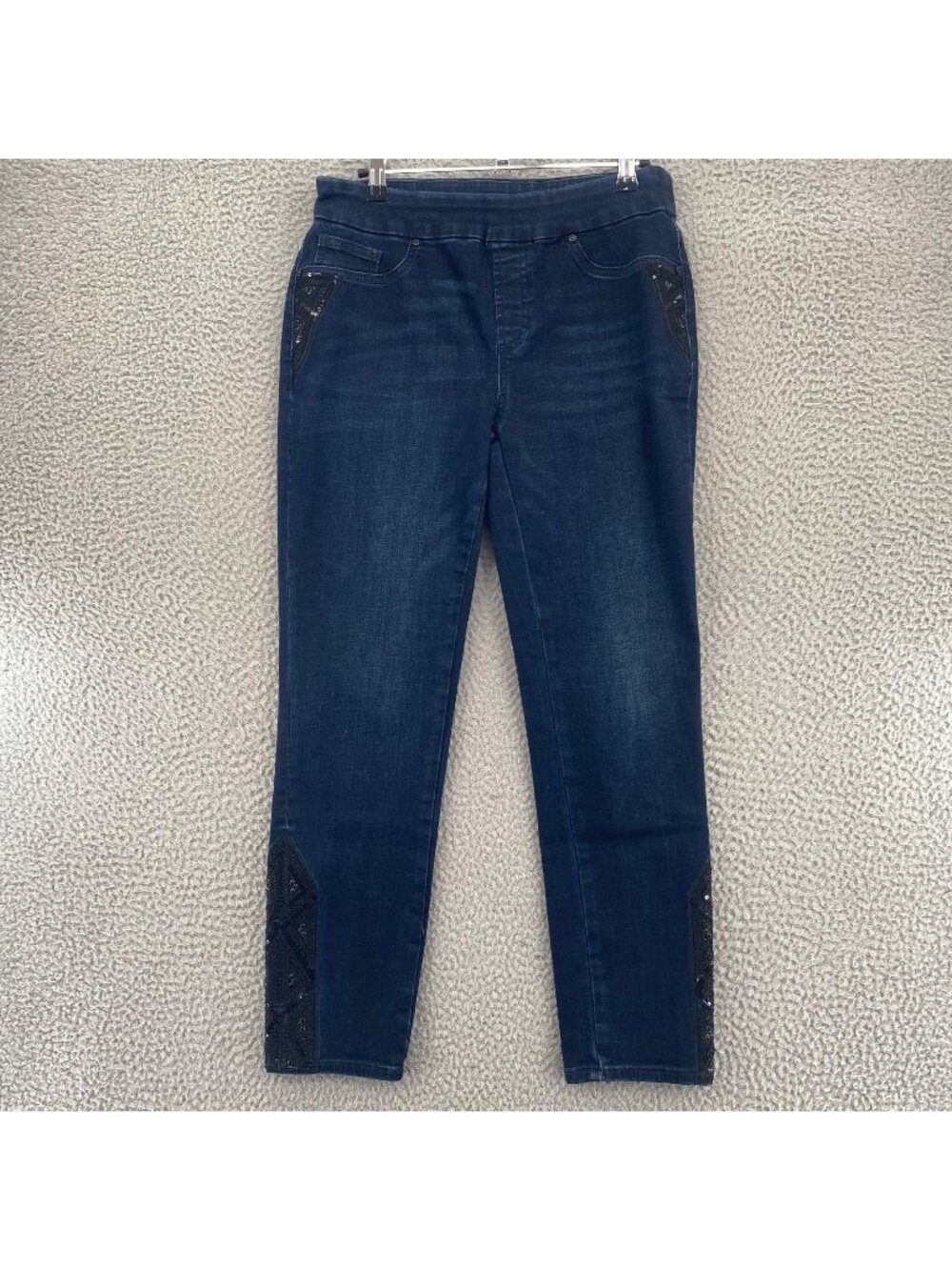 Chicos Jeans Womens 0 US 4R Blue Pull On Jegging Ankle Dark Wash Denim Sequins